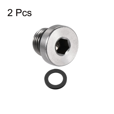 Harfington Uxcell Stainless Steel Inner Hex Head Pipe Plug with Seal Ring 2Pcs