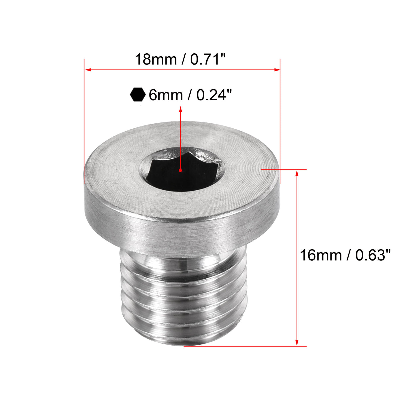 uxcell Uxcell Stainless Steel Inner Hex Head Pipe Plug with Seal Ring