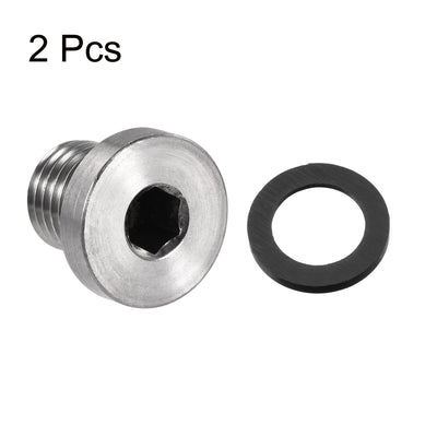 Harfington Uxcell Stainless Steel Inner Hex Head Pipe Plug with Seal Ring 2Pcs