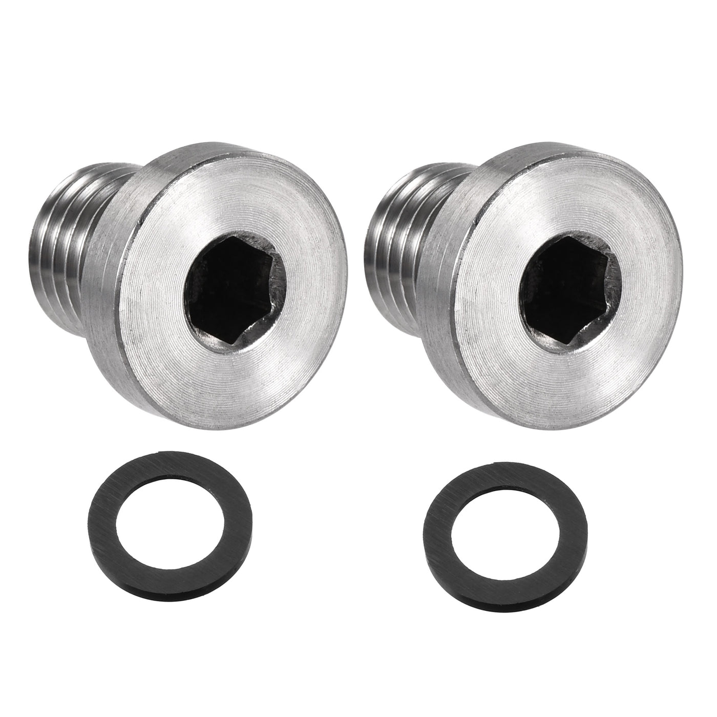 uxcell Uxcell Stainless Steel Inner Hex Head Pipe Plug with Seal Ring 2Pcs