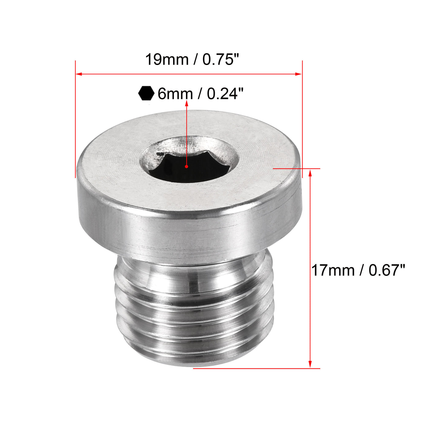 uxcell Uxcell Stainless Steel Inner Hex Head Pipe Plug with Seal Ring