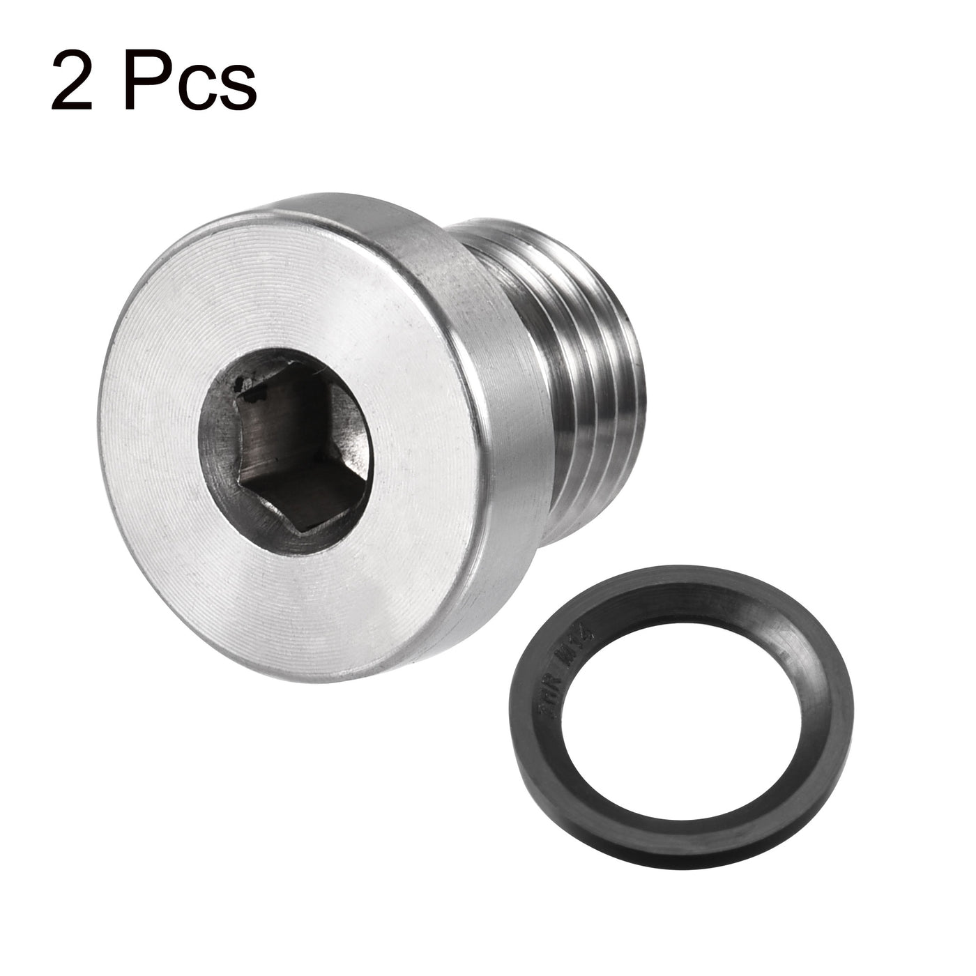 uxcell Uxcell Stainless Steel Inner Hex Head Pipe Plug with Seal Ring 2Pcs