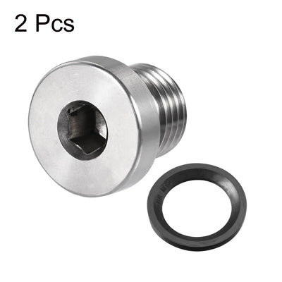 Harfington Uxcell Stainless Steel Inner Hex Head Pipe Plug with Seal Ring 2Pcs