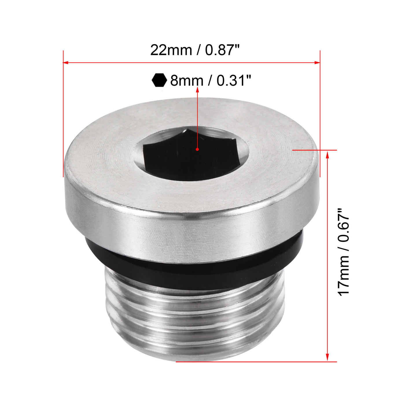 uxcell Uxcell Stainless Steel Inner Hex Head Pipe Plug with Seal Ring