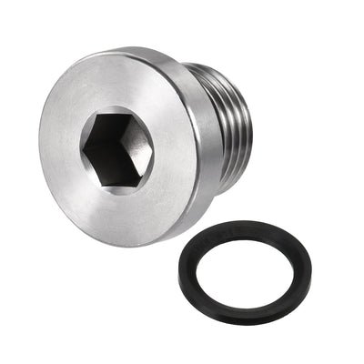 Harfington Uxcell Stainless Steel Inner Hex Head Pipe Plug with Seal Ring