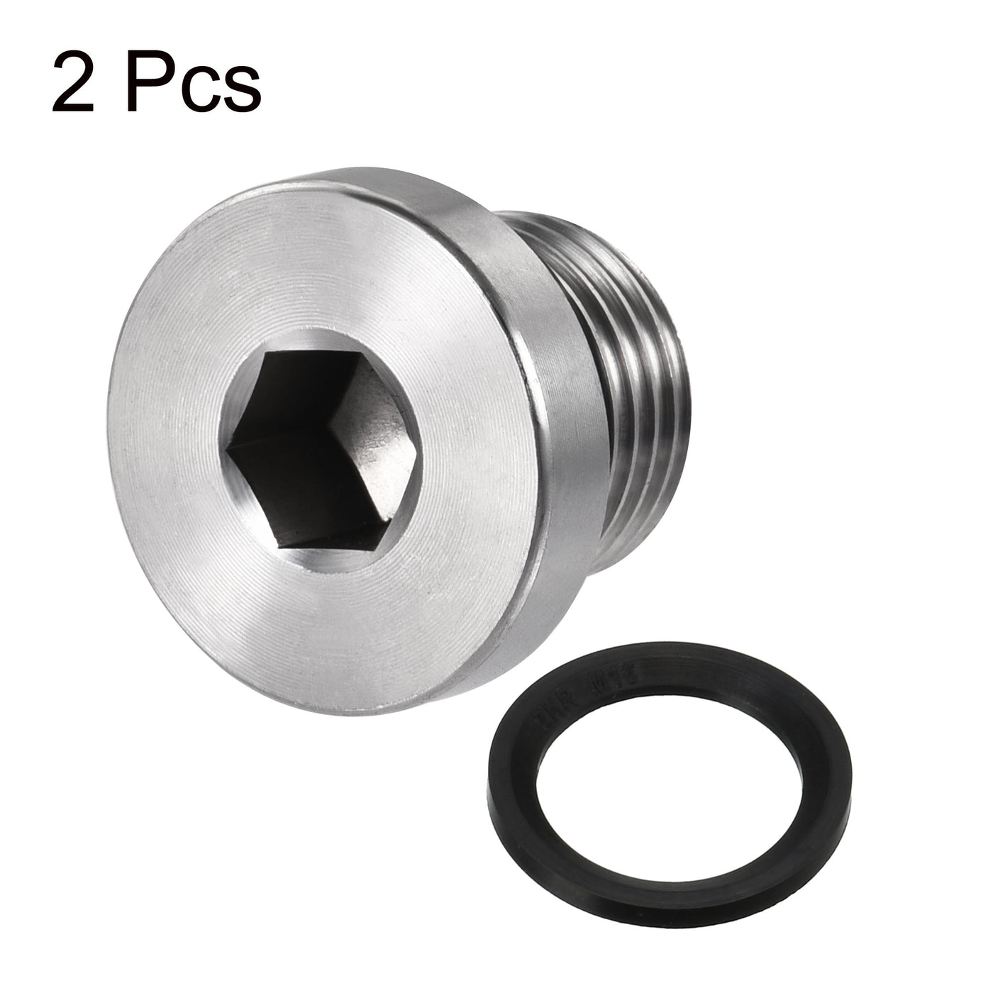 uxcell Uxcell Stainless Steel Inner Hex Head Pipe Plug with Seal Ring 2Pcs