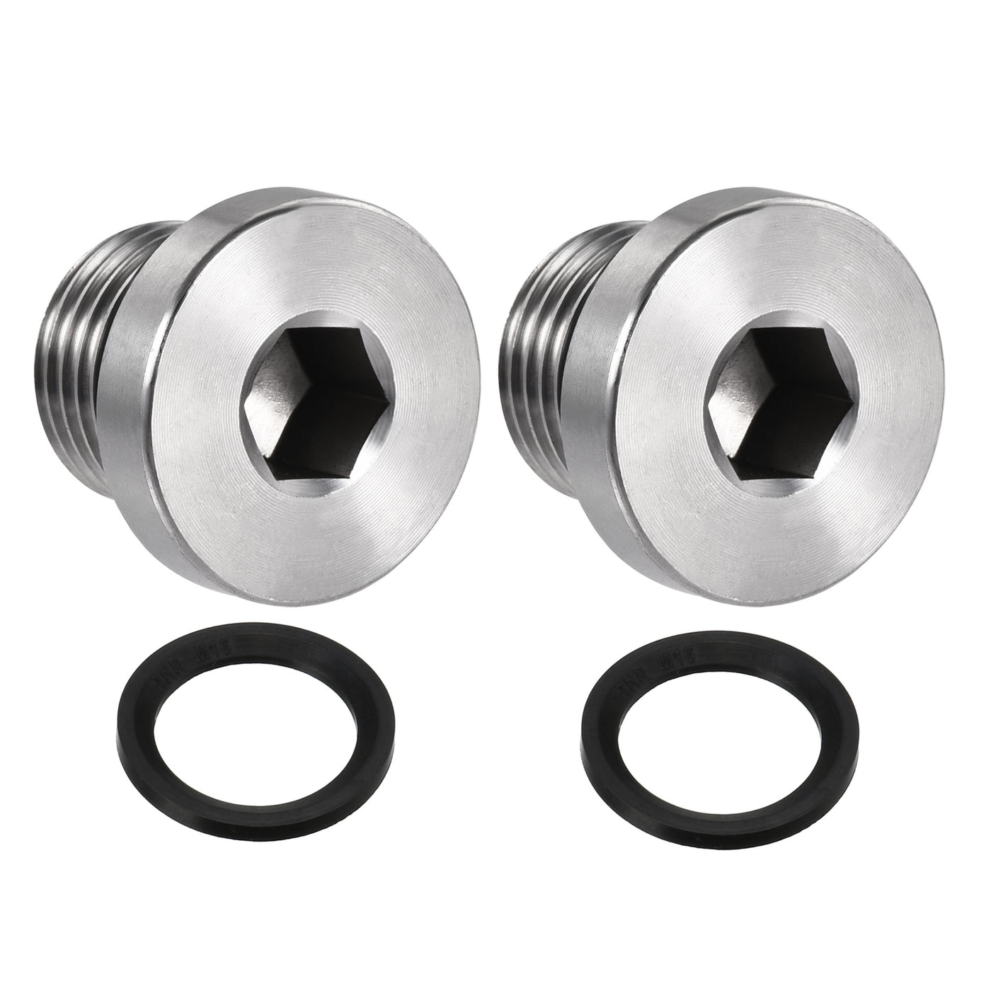 uxcell Uxcell Stainless Steel Inner Hex Head Pipe Plug with Seal Ring 2Pcs