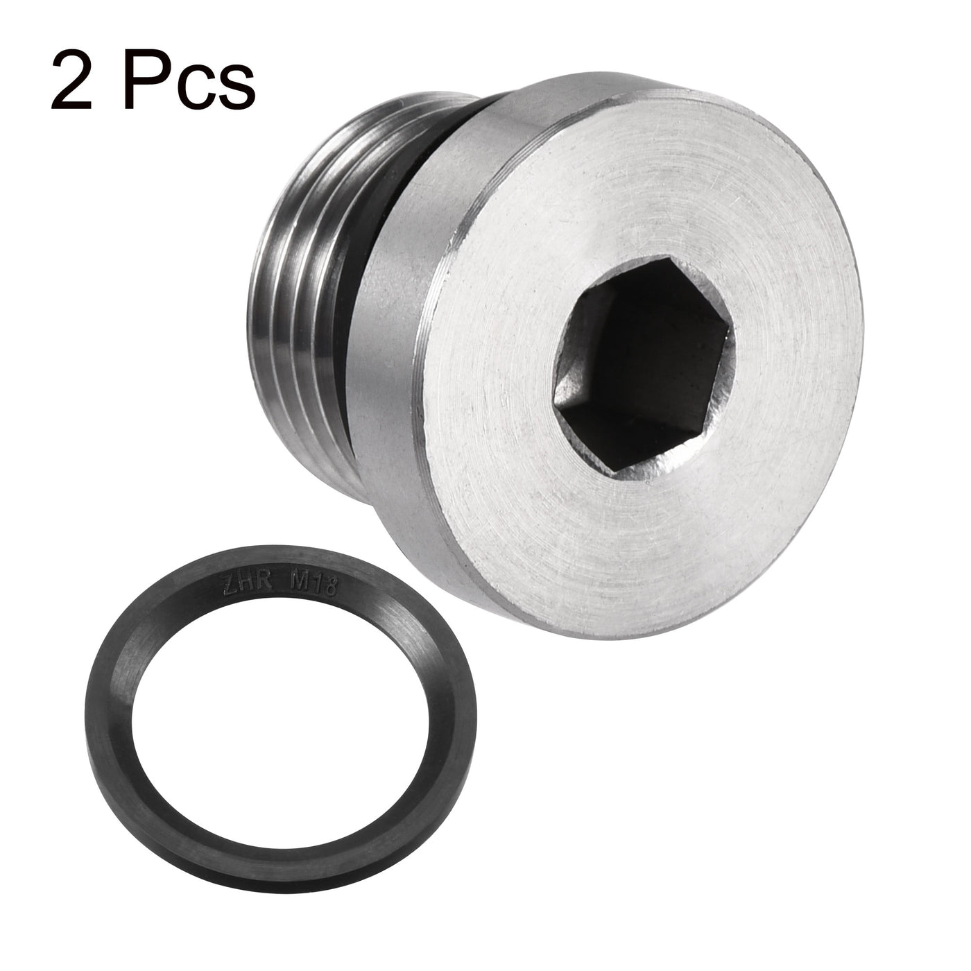 uxcell Uxcell Stainless Steel Inner Hex Head Pipe Plug with Seal Ring 2Pcs