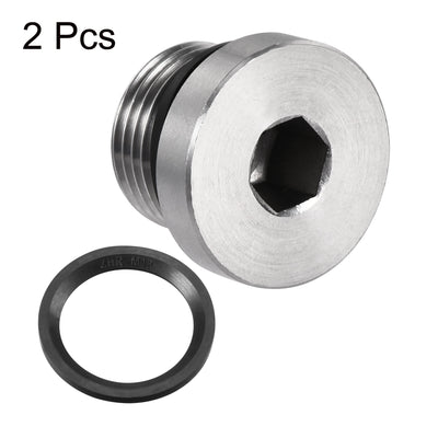 Harfington Uxcell Stainless Steel Inner Hex Head Pipe Plug with Seal Ring 2Pcs