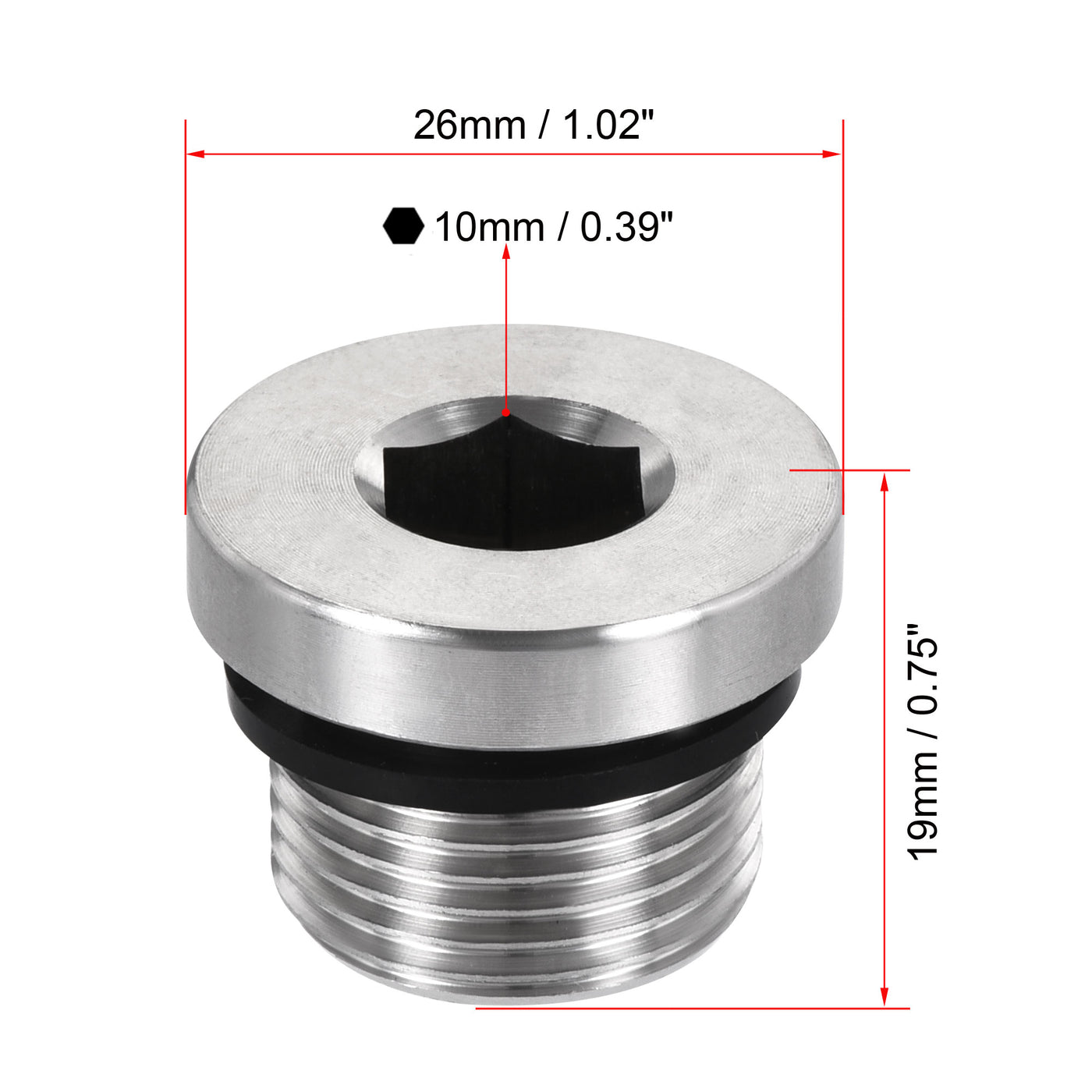 uxcell Uxcell Stainless Steel Inner Hex Head Pipe Plug with Seal Ring