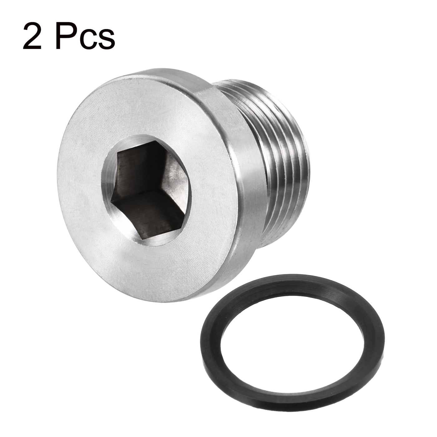 uxcell Uxcell Stainless Steel Inner Hex Head Pipe Plug with Seal Ring 2Pcs