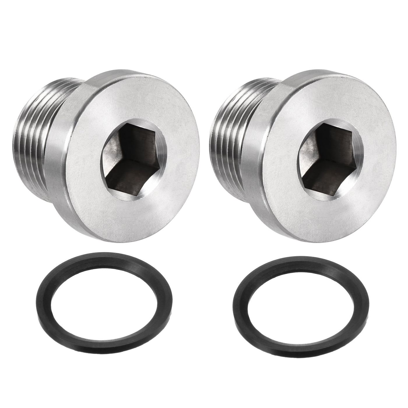 uxcell Uxcell Stainless Steel Inner Hex Head Pipe Plug with Seal Ring 2Pcs