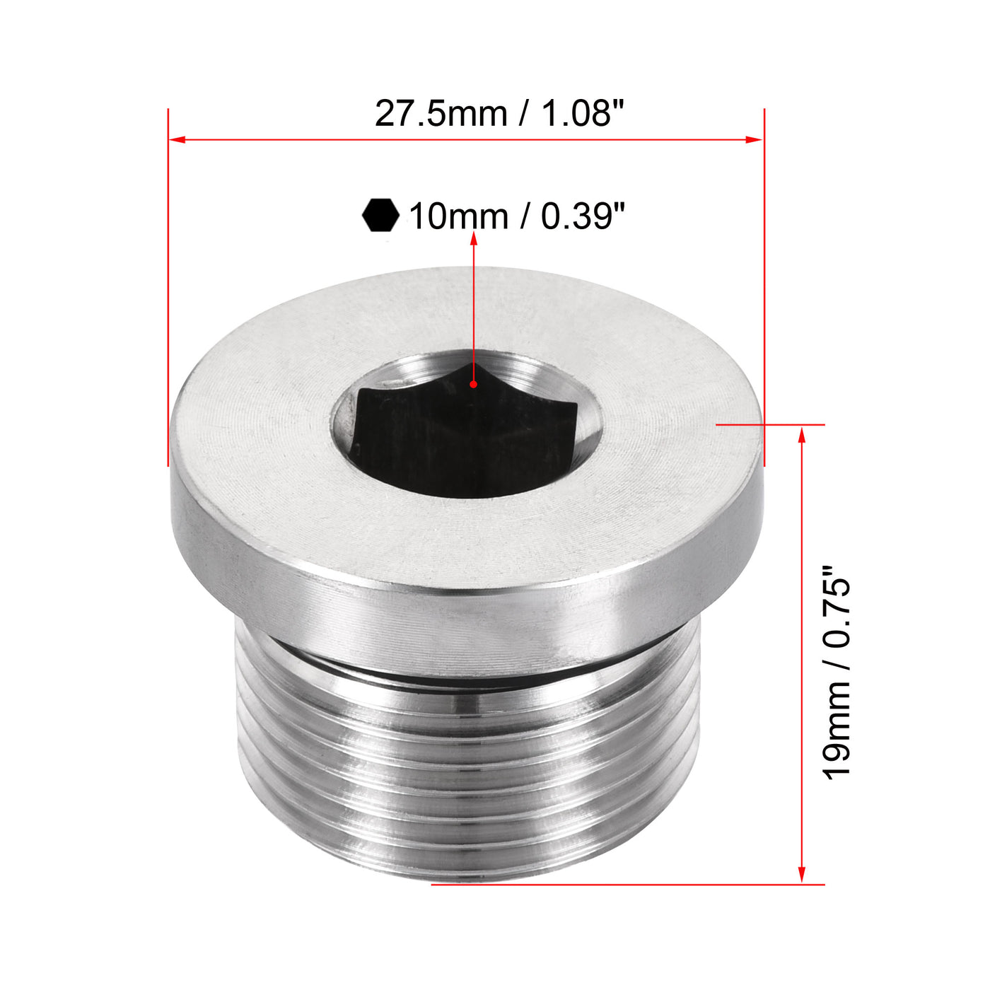 uxcell Uxcell Stainless Steel Inner Hex Head Pipe Plug with Seal Ring 2Pcs