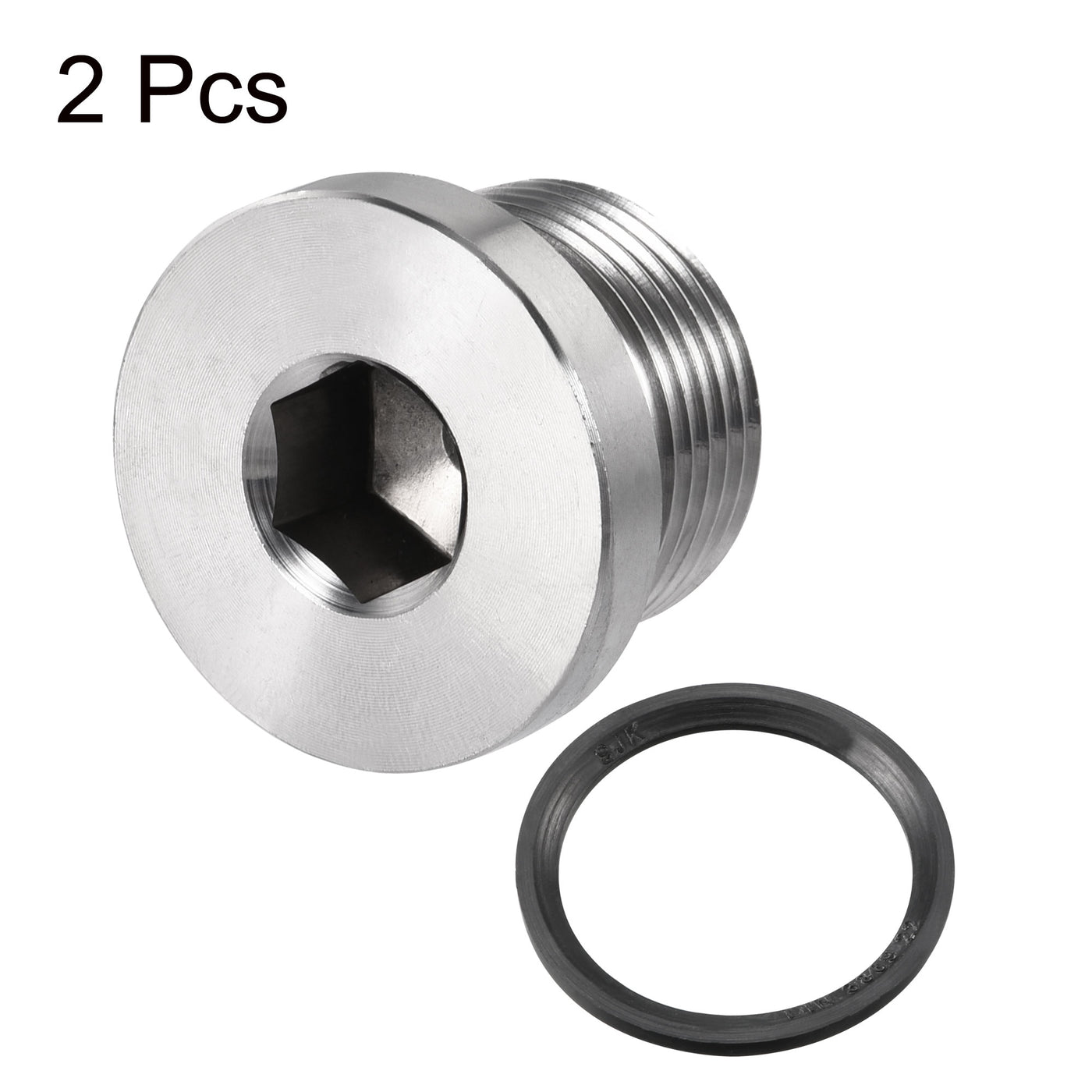 uxcell Uxcell Stainless Steel Inner Hex Head Pipe Plug with Seal Ring 2Pcs