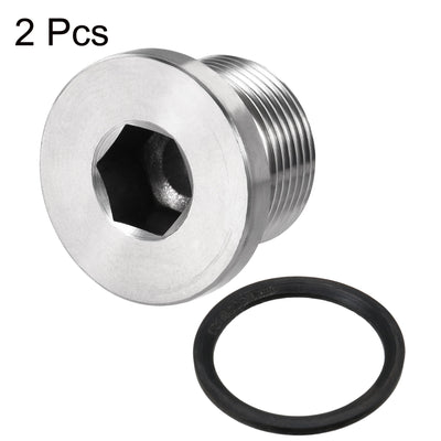 Harfington Uxcell Stainless Steel Inner Hex Head Pipe Plug with Seal Ring 2Pcs