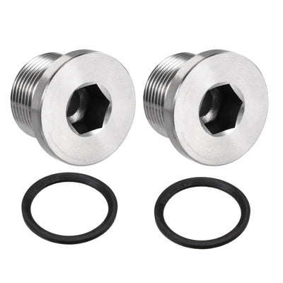 Harfington Uxcell Stainless Steel Inner Hex Head Pipe Plug with Seal Ring 2Pcs