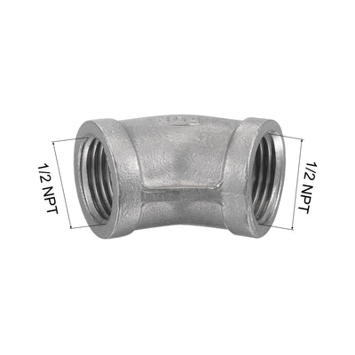 Harfington Uxcell Pipe Fitting 45 Degree Elbow 3/8 NPT Female Thread Hose Connector Adapter, 304 Stainless Steel Pack of 2