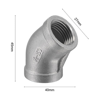 Harfington Uxcell Pipe Fitting 45 Degree Elbow 3/8 NPT Female Thread Hose Connector Adapter, 304 Stainless Steel Pack of 2