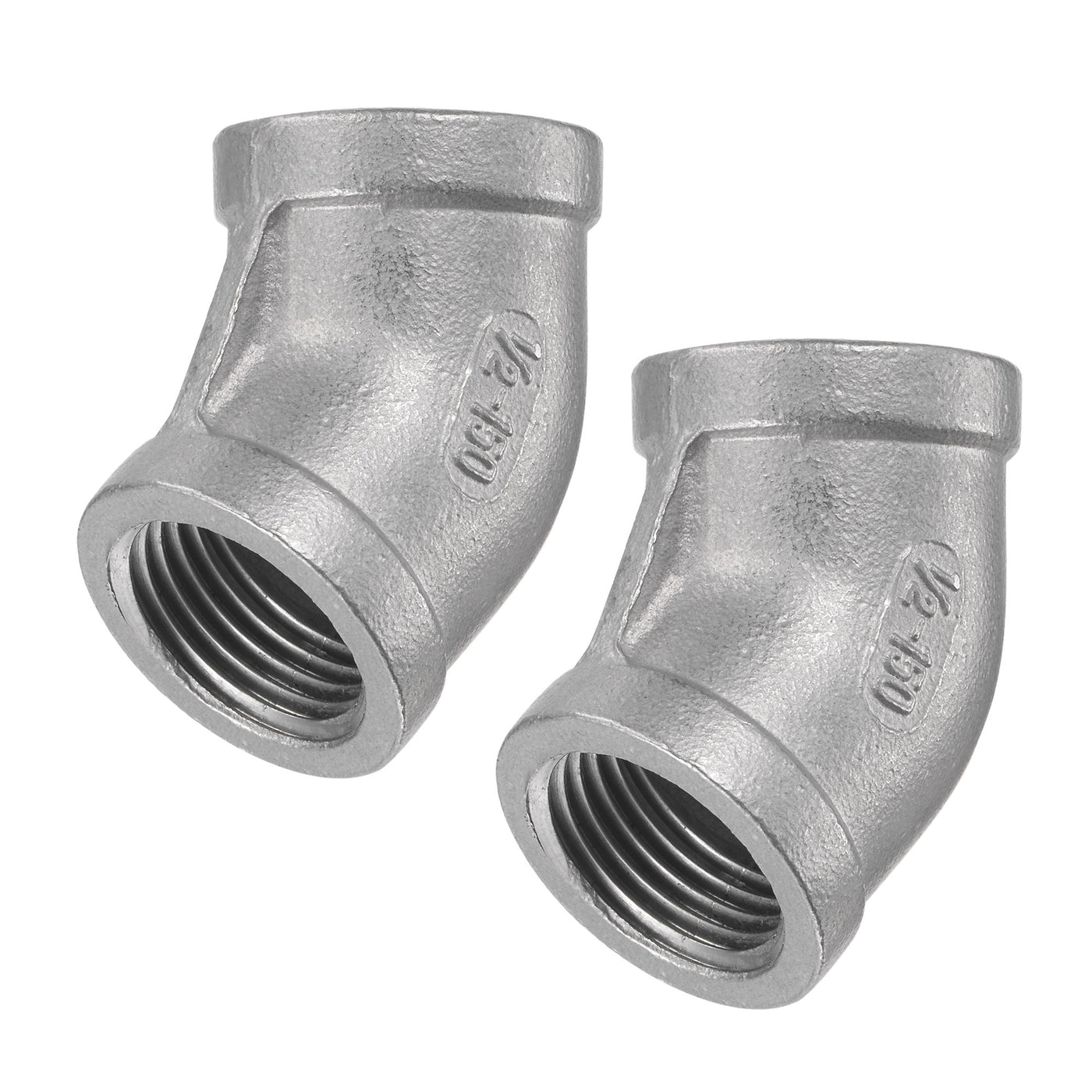 Uxcell Uxcell Pipe Fitting 45 Degree Elbow 3/8 NPT Female Thread Hose Connector Adapter, 304 Stainless Steel Pack of 2