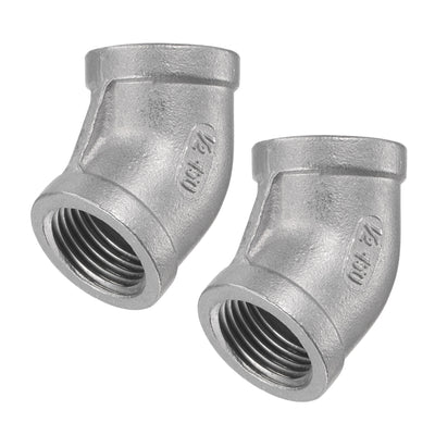 Harfington Uxcell Pipe Fitting 45 Degree Elbow 3/8 NPT Female Thread Hose Connector Adapter, 304 Stainless Steel Pack of 2