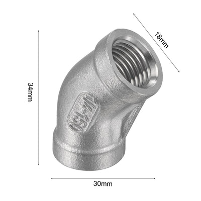 Harfington Uxcell Pipe Fitting 45 Degree Elbow 3/8 NPT Female Thread Hose Connector Adapter, 304 Stainless Steel Pack of 2