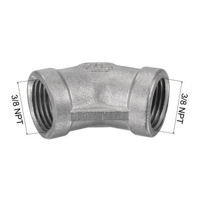 Harfington Uxcell Pipe Fitting 45 Degree Elbow 3/8 NPT Female Thread Hose Connector Adapter, 304 Stainless Steel Pack of 2