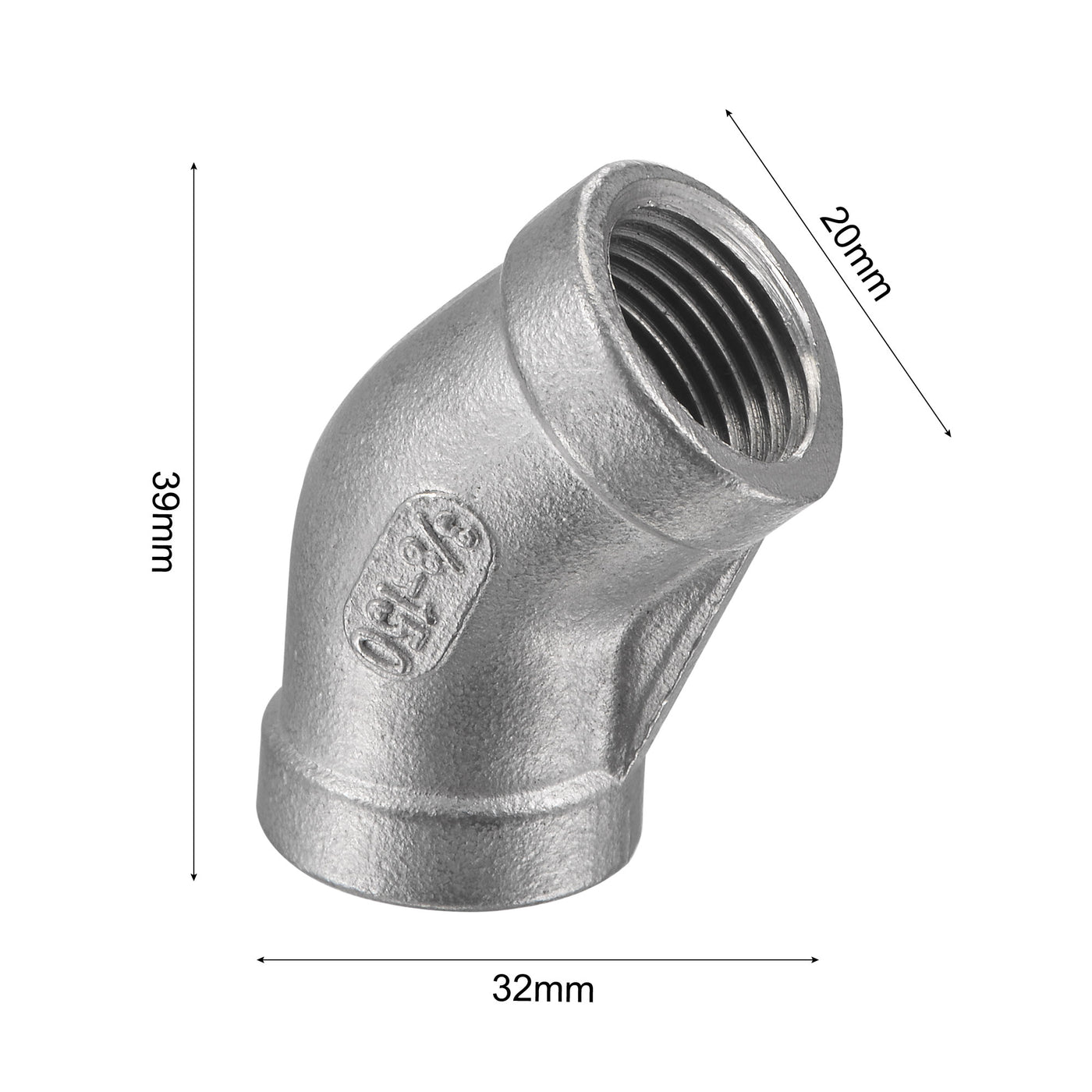 Uxcell Uxcell Pipe Fitting 45 Degree Elbow 3/8 NPT Female Thread Hose Connector Adapter, 304 Stainless Steel Pack of 2