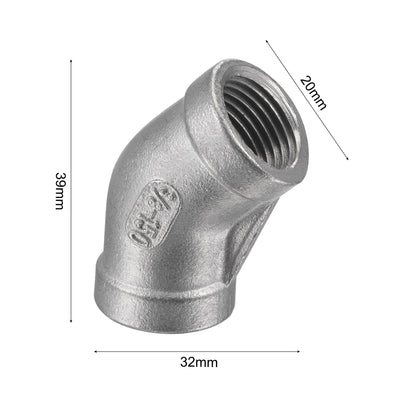 Harfington Uxcell Pipe Fitting 45 Degree Elbow 3/8 NPT Female Thread Hose Connector Adapter, 304 Stainless Steel Pack of 2