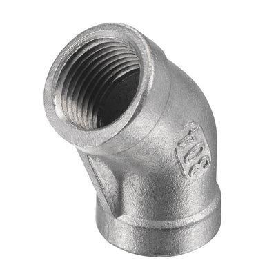 Harfington Uxcell Pipe Fitting 45 Degree Elbow 3/8 NPT Female Thread Hose Connector Adapter, 304 Stainless Steel Pack of 2