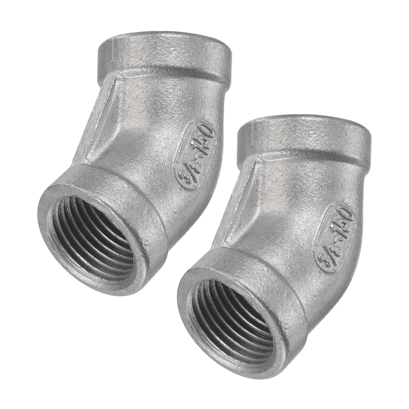 Uxcell Uxcell Pipe Fitting 45 Degree Elbow 3/8 NPT Female Thread Hose Connector Adapter, 304 Stainless Steel Pack of 2