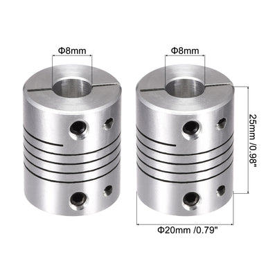 Harfington Uxcell 2PCS Motor Shaft 8mm to 8mm Helical Beam Coupler Coupling 20mm Dia 25mm Length