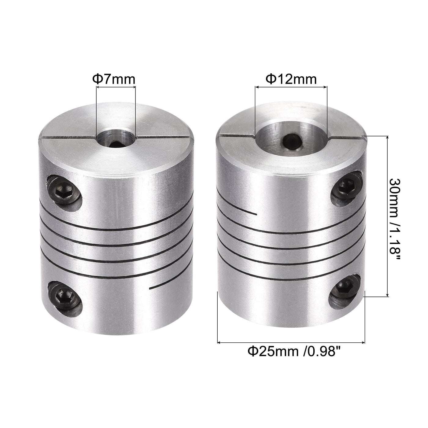 uxcell Uxcell Motor Shaft 7mm to 12mm Helical Beam Coupler Coupling 25mm Dia 30mm Length