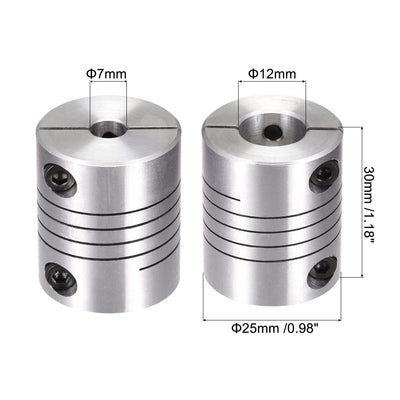 Harfington Uxcell Motor Shaft 7mm to 12mm Helical Beam Coupler Coupling 25mm Dia 30mm Length