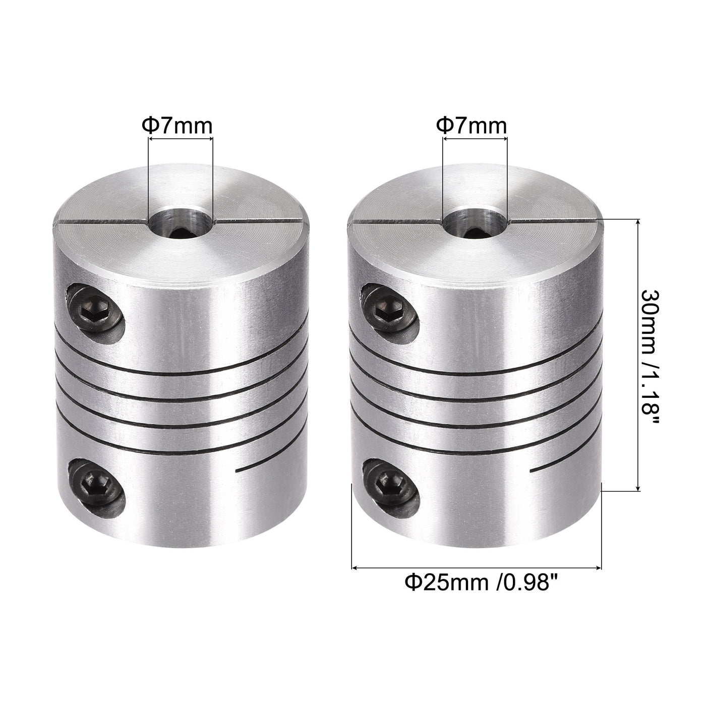 uxcell Uxcell 2PCS Motor Shaft 7mm to 7mm Helical Beam Coupler Coupling 25mm Dia 30mm Length