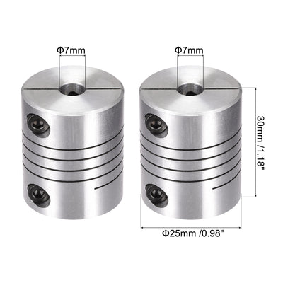 Harfington Uxcell 2PCS Motor Shaft 7mm to 7mm Helical Beam Coupler Coupling 25mm Dia 30mm Length