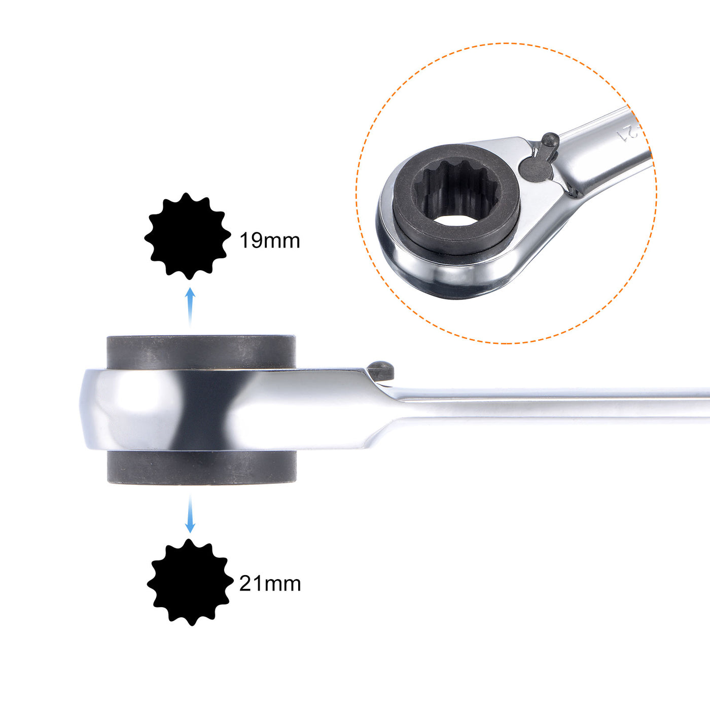 Uxcell Uxcell 4 in 1 Reversible Ratcheting Wrench, 16-17-18-19mm Double Box End, 72 Teeth