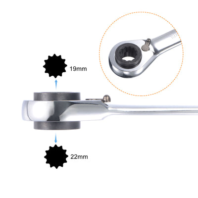 Harfington Uxcell 4 in 1 Reversible Ratcheting Wrench, 16-17-18-19mm Double Box End, 72 Teeth