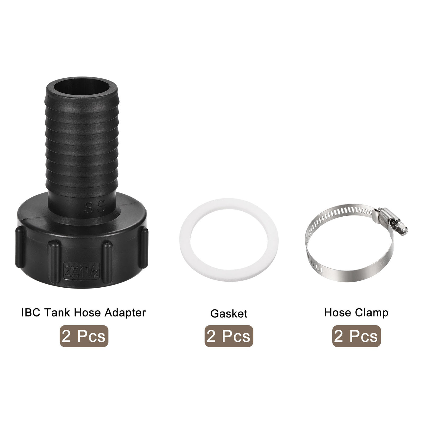 Harfington IBC Tank Hose Adapter 60mm Coarse Thread to 40mm Barbed Hose Connector Fitting Black Pack of 2