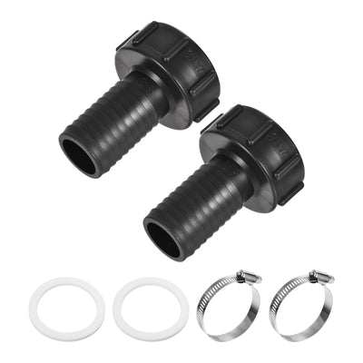 Harfington IBC Tank Hose Adapter 60mm Coarse Thread to 40mm Barbed Hose Connector Fitting Black Pack of 2