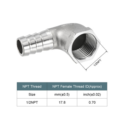 Harfington 304 Stainless Steel Hose Barb Fitting Elbow 15mm x 1/2NPT Female Thread Right Angle Pipe Connector with Hose Clamp 1 Set