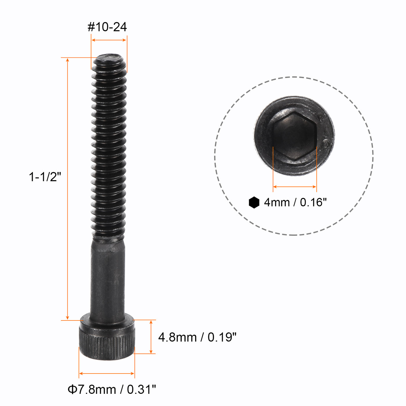 uxcell Uxcell #10-24x1-1/2" Hex Socket Head Cap Screw Bolts 12.9 Grade Alloy Steel 50pcs