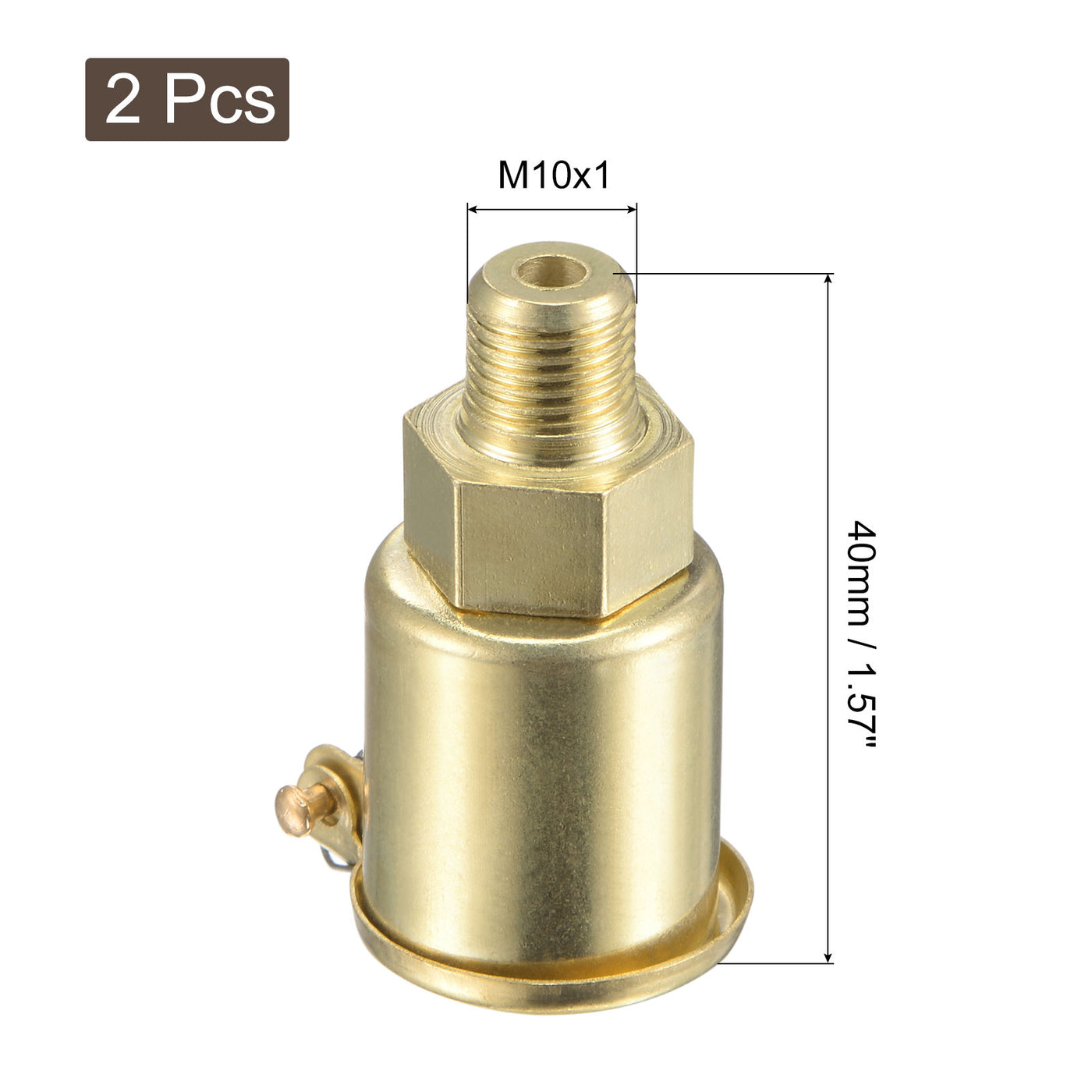 uxcell Uxcell Spring Grease Oil Cup Cap M10x1 Male Thread 3ml Copper Plating Machine Parts 2Pcs