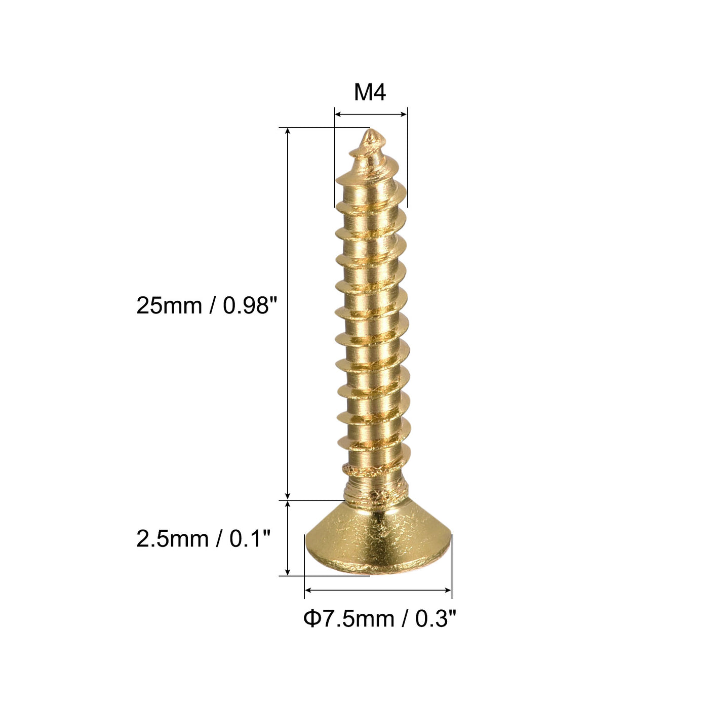 uxcell Uxcell Brass Wood Screws, M4x25mm Phillips Flat Head Self Tapping Connector for Door, Cabinet, Wooden Furniture 30Pcs