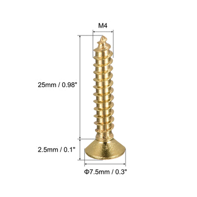 Harfington Uxcell Brass Wood Screws, M4x25mm Phillips Flat Head Self Tapping Connector for Door, Cabinet, Wooden Furniture 30Pcs