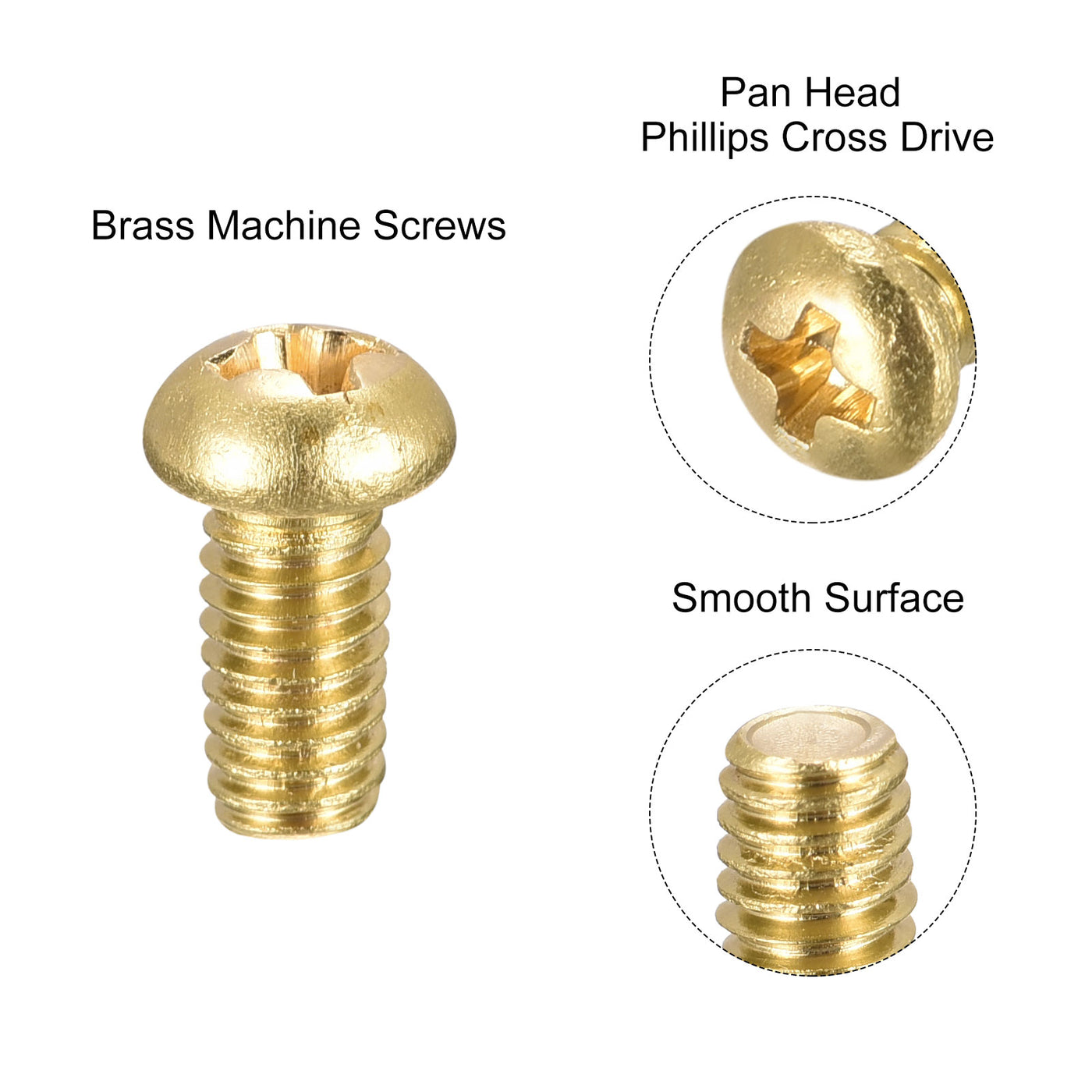 uxcell Uxcell Brass Machine Screws, Phillips Pan Head Fastener Bolt for Furniture, Office Equipment, Electronics