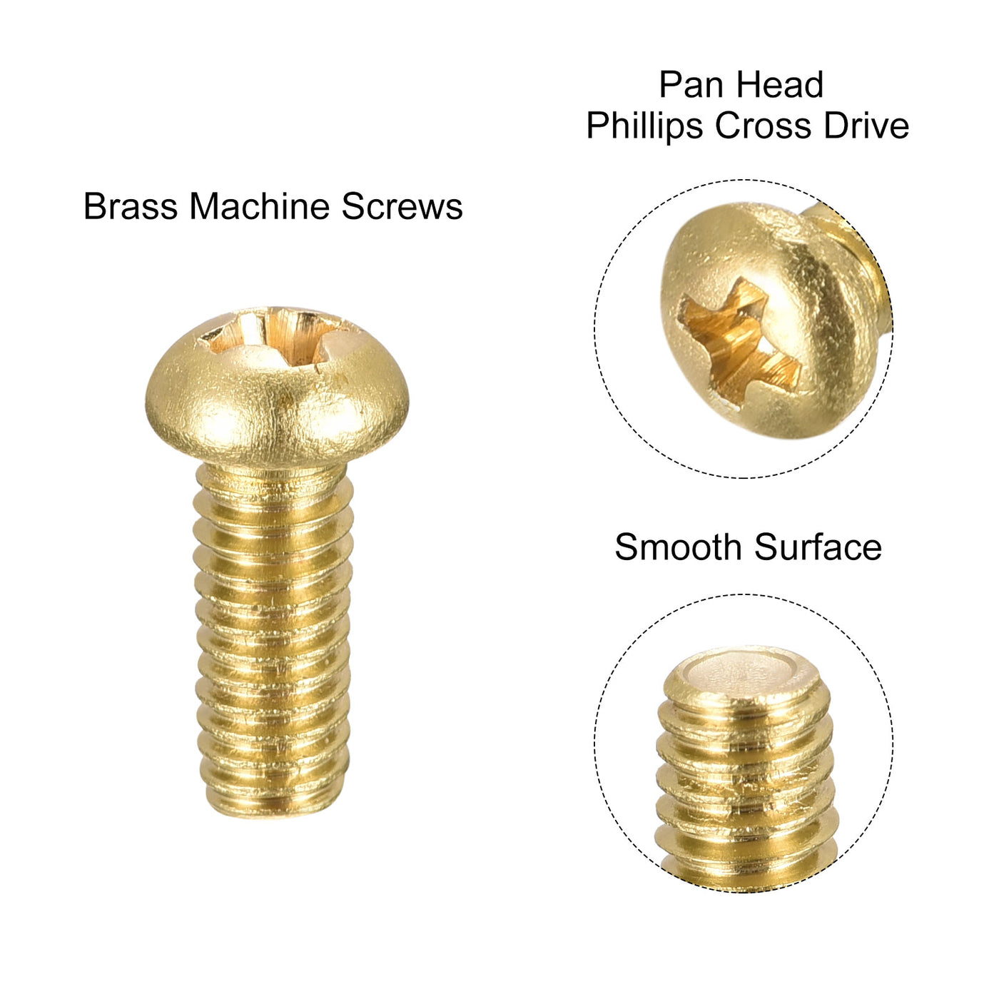 uxcell Uxcell Brass Machine Screws, Phillips Pan Head Fastener Bolt for Furniture, Office Equipment, Electronics