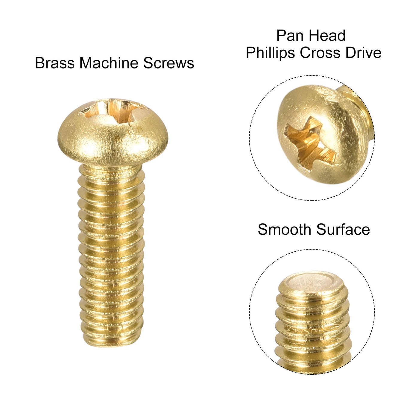 uxcell Uxcell Brass Machine Screws, Phillips Pan Head Fastener Bolt for Furniture, Office Equipment, Electronics