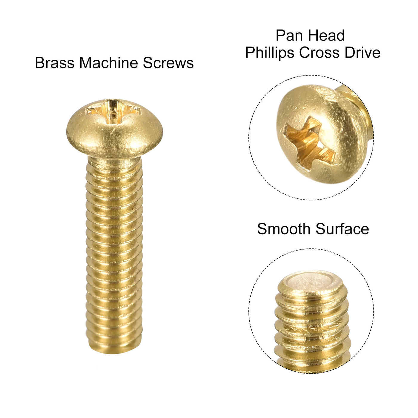 uxcell Uxcell Brass Machine Screws, Phillips Pan Head Fastener Bolt for Furniture, Office Equipment, Electronics