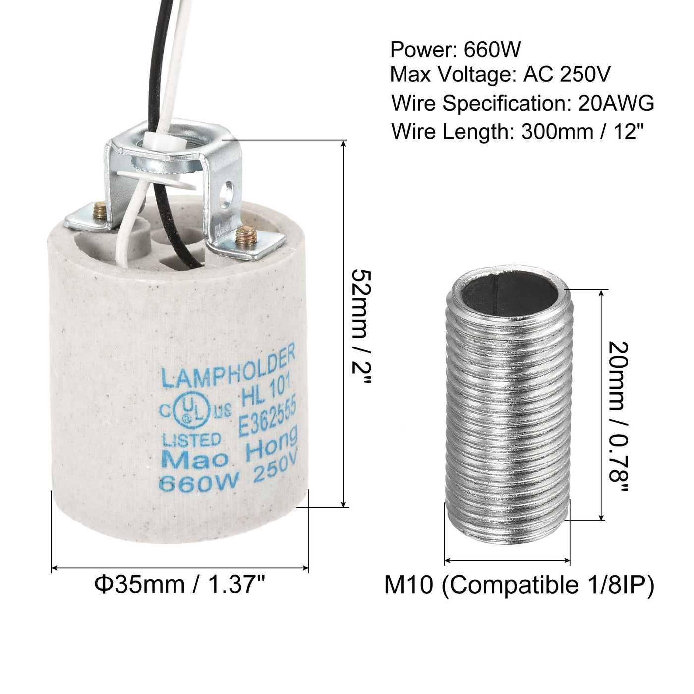 Harfington Lampenfassungen, Keramik-Kandelaber-Lampenfassung mit Lampenrohrmutterdraht für Glühlampe