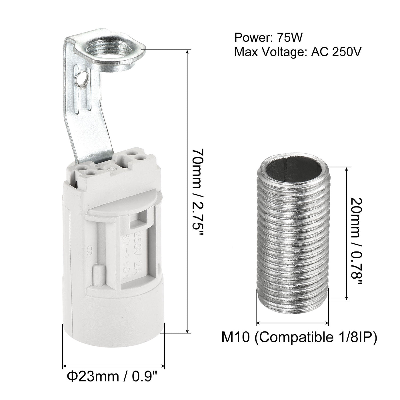 Harfington Bulb Socket Plastic Lamp Holder with Threaded Lamp Pipe Nuts for Bulbs